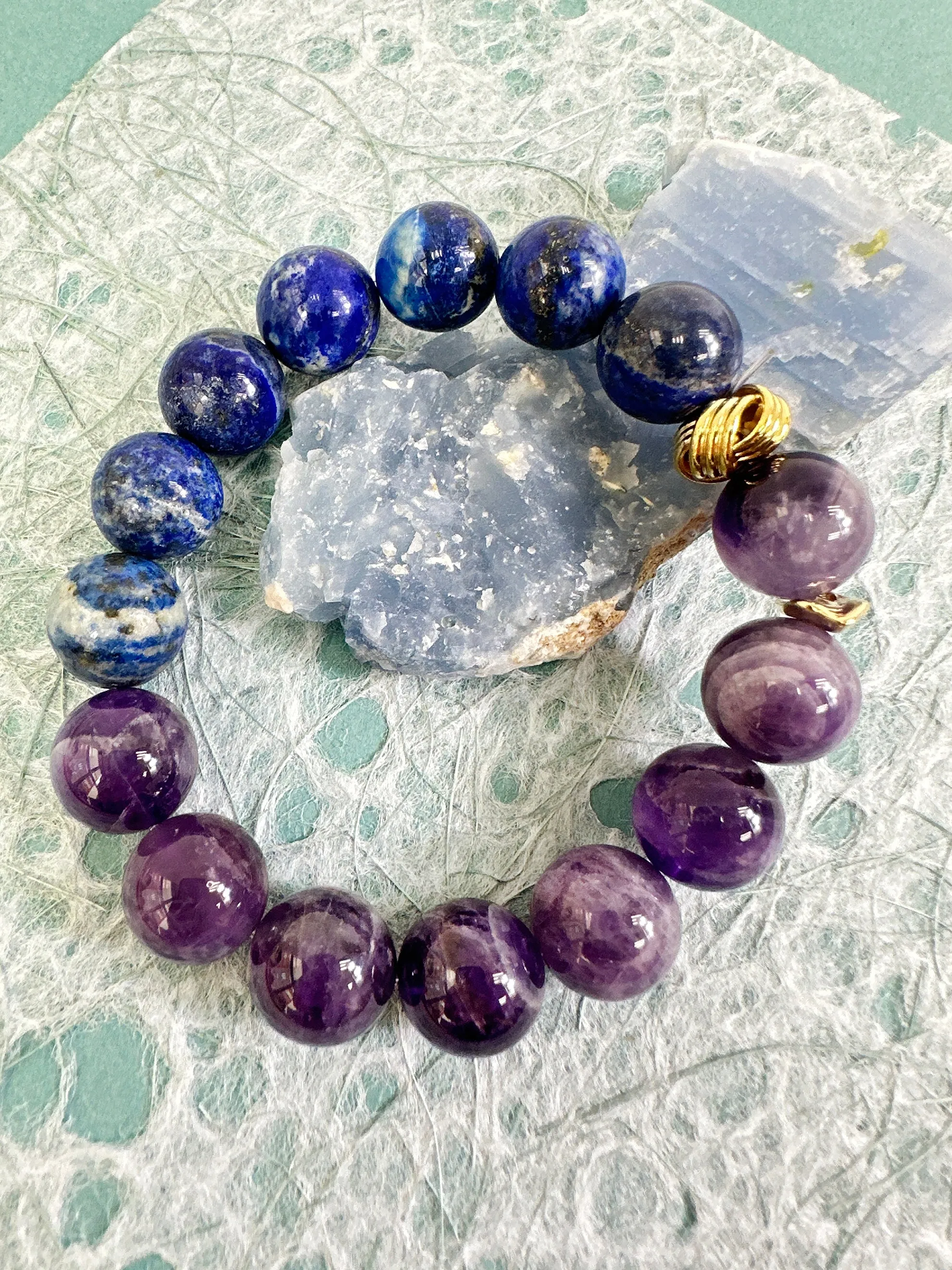 Amethyst And Blue Lapis Chunky men's Bracelet MEB03