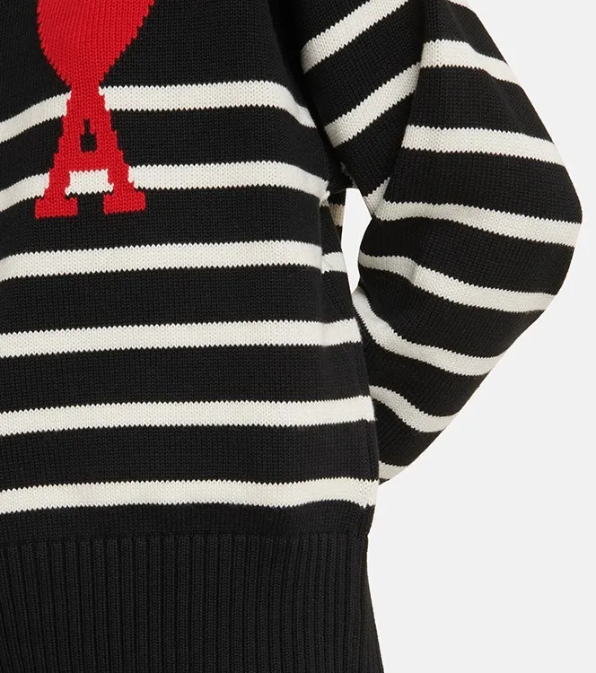 AMI PARIS  |Crew Neck Stripes Casual Style Wool Long Sleeves