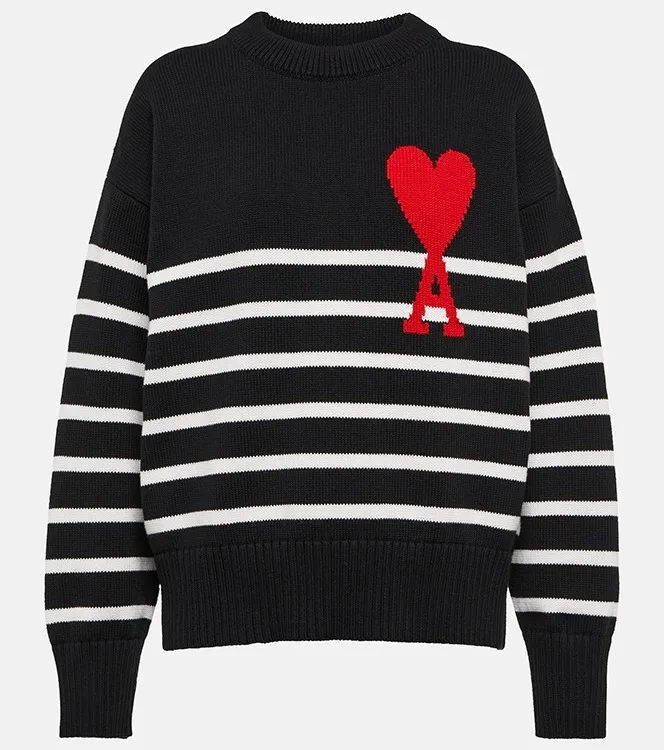 AMI PARIS  |Crew Neck Stripes Casual Style Wool Long Sleeves