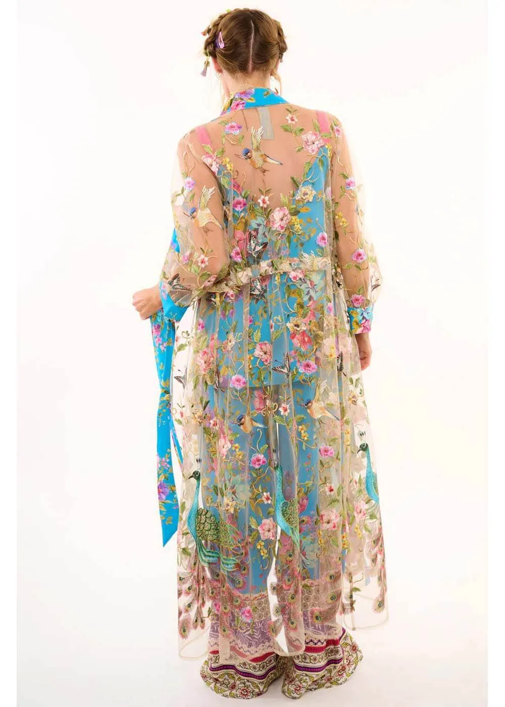 Aratta Garden of Eden Birds Butterfly Mesh Duster Peacock