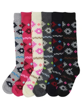 Aztec Print Womens 6 Pack Knee High Socks