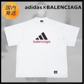 BALENCIAGA  |Crew Neck Unisex Collaboration Bi-color Plain Cotton