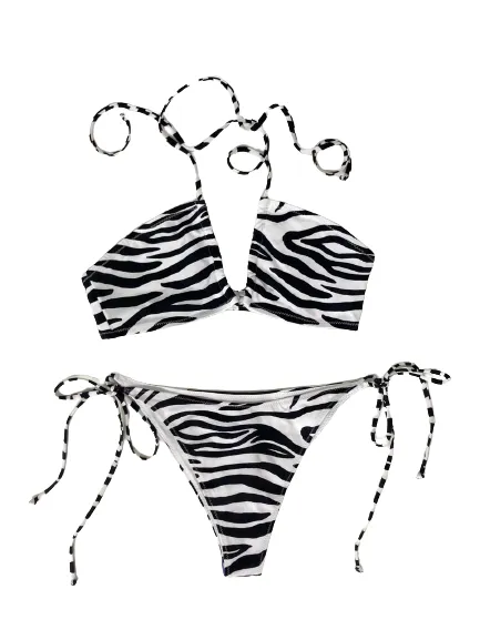 BIKINI A FASCIA CON LACCIO FRONTALE ZEBRATO