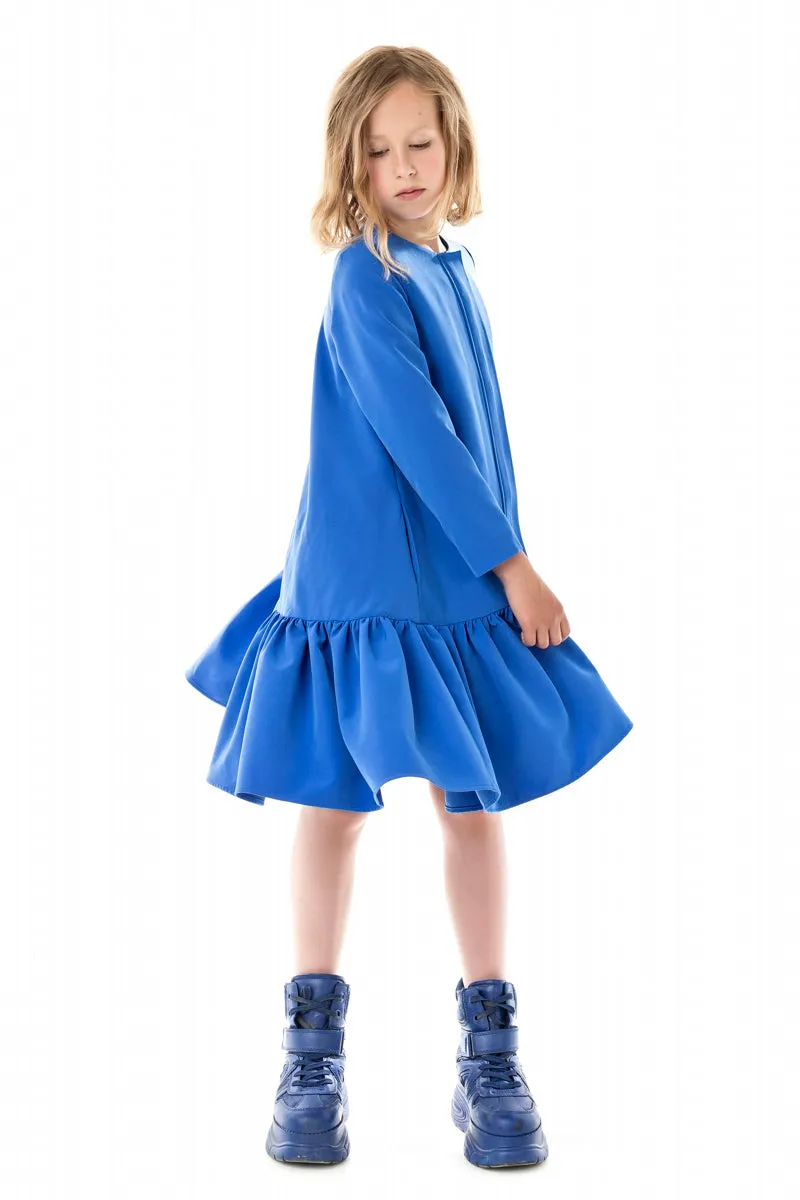 BLUE HEM GATHERED DRESS