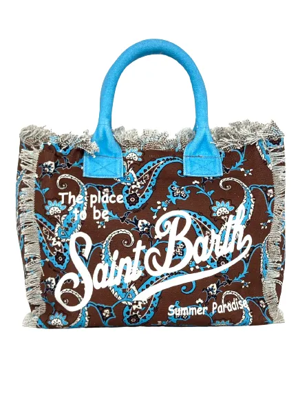 BORSA IN CANVAS FANTASIA BANDANNA MARRONE/AZZURRO