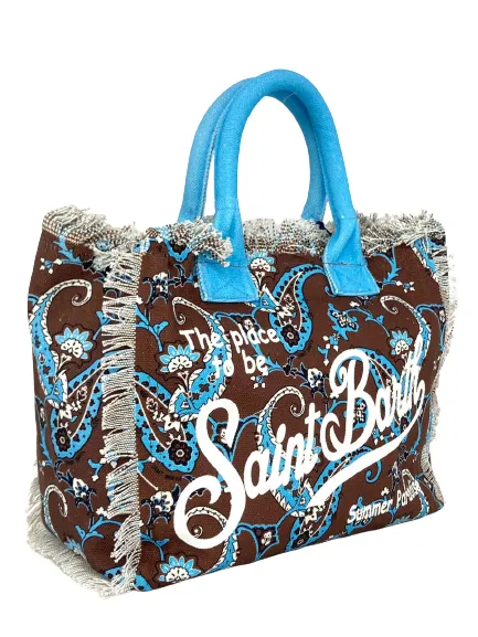 BORSA IN CANVAS FANTASIA BANDANNA MARRONE/AZZURRO