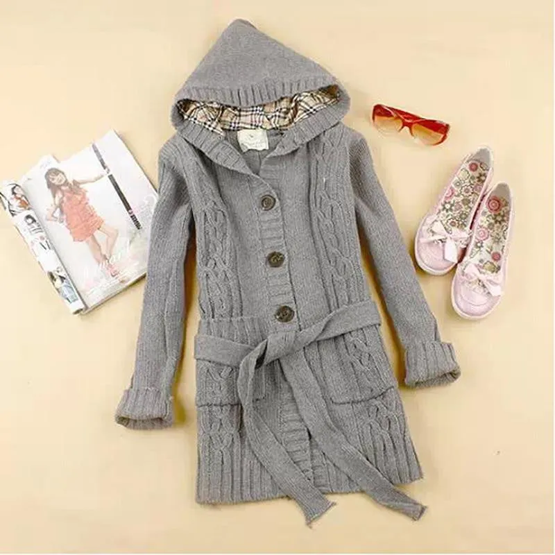 Cardigan Women Full Sleeve Long Loose Knitted Cardigans Hooded Sweater For Young Lady SM6