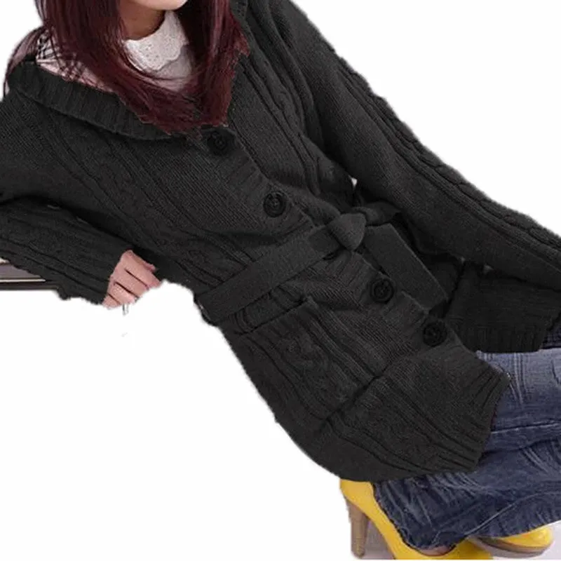 Cardigan Women Full Sleeve Long Loose Knitted Cardigans Hooded Sweater For Young Lady SM6