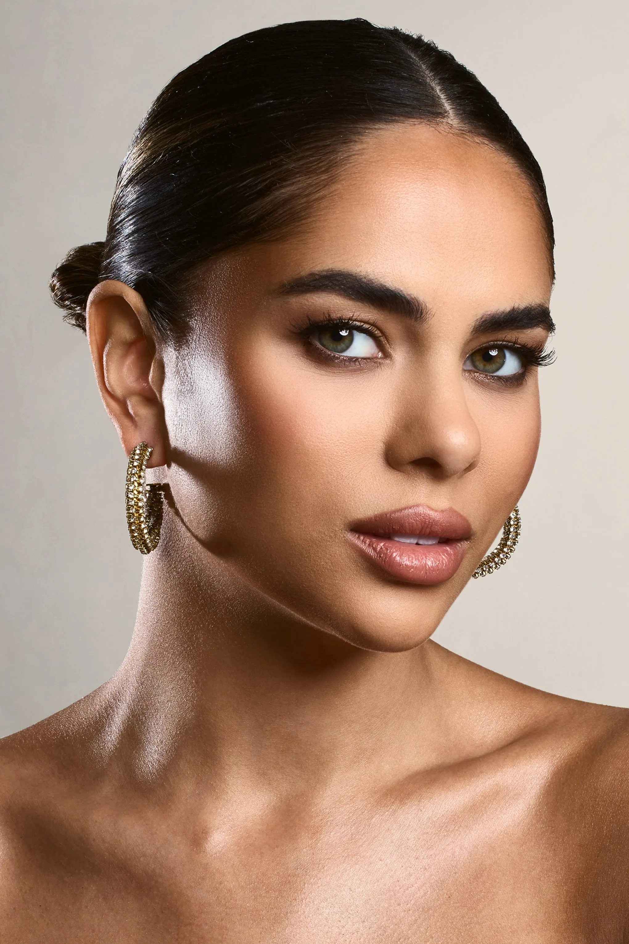 Ebony | Gold Diamante Chunky Hoop Earrings