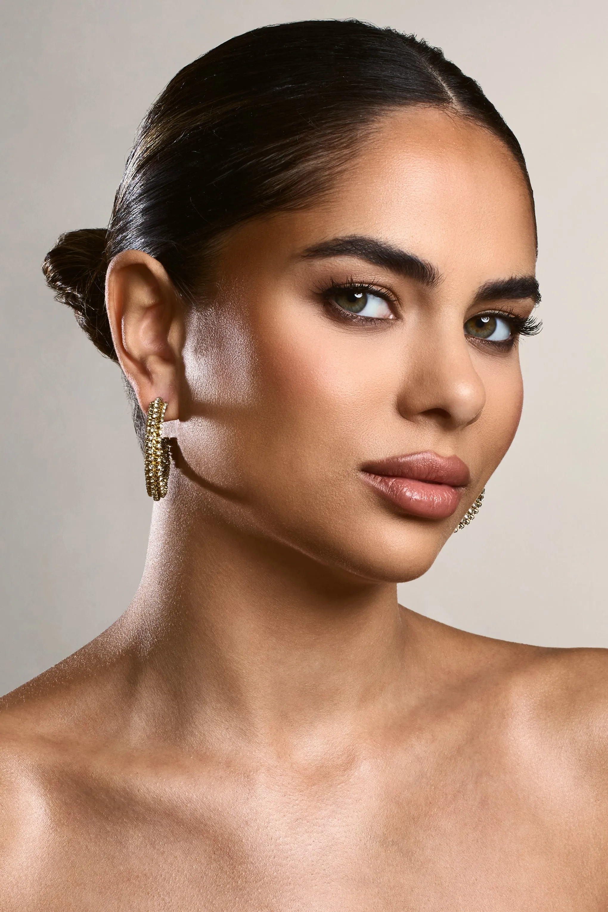 Ebony | Gold Diamante Chunky Hoop Earrings