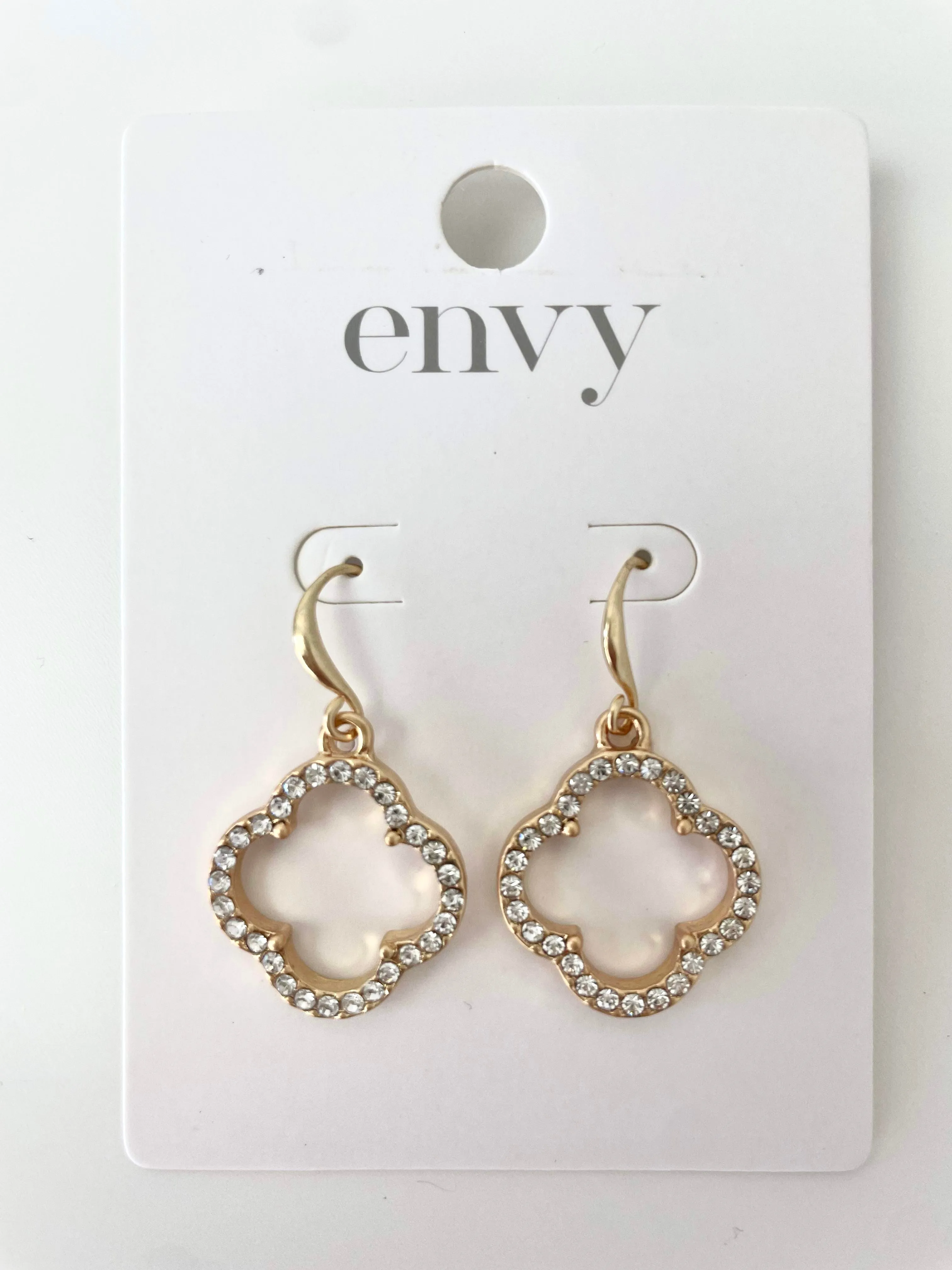 Envy Chunky Embellished Clover Drop Earrings - Gold