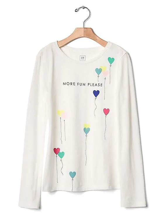 GAP Girls White Graphic Long Sleeve Tees