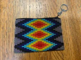 Guatemalan handcrafted glass seed bead change purse with key ring.  BZ409