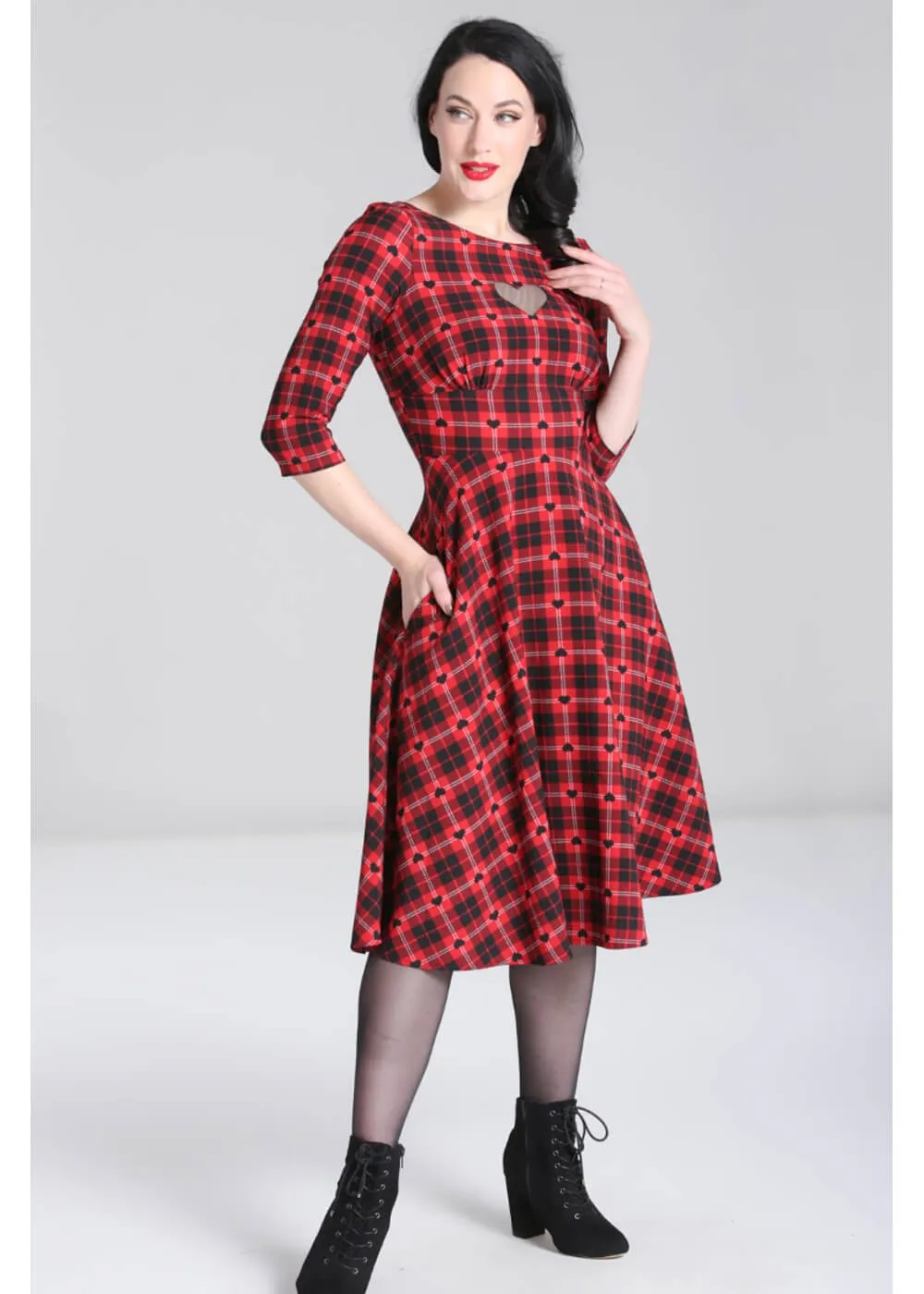 Hell Bunny Date Night Knee 40's Swing Dress Red