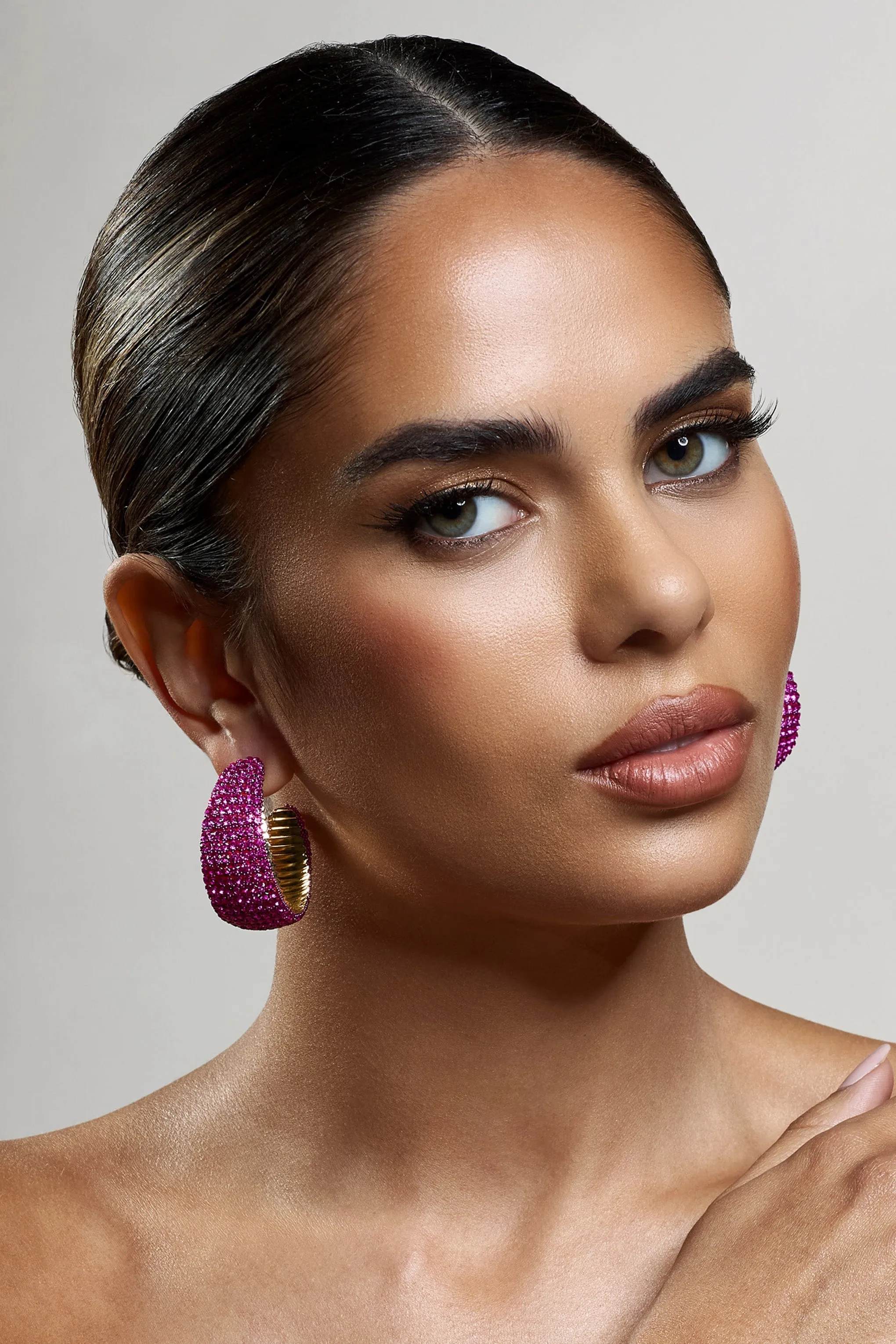 Ibiza | Gold & Pink Diamante Chunky Hoop Earrings