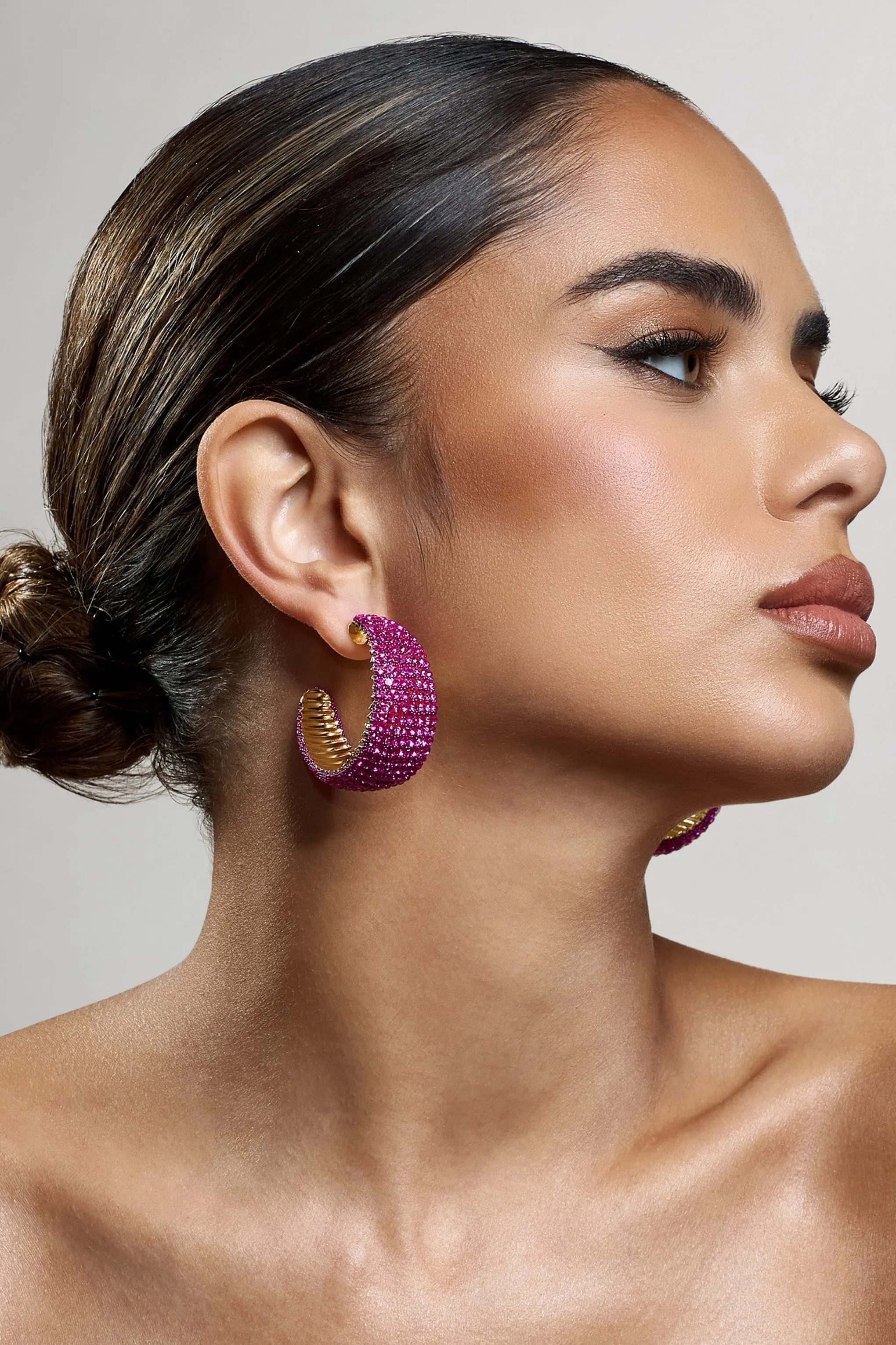 Ibiza | Gold & Pink Diamante Chunky Hoop Earrings