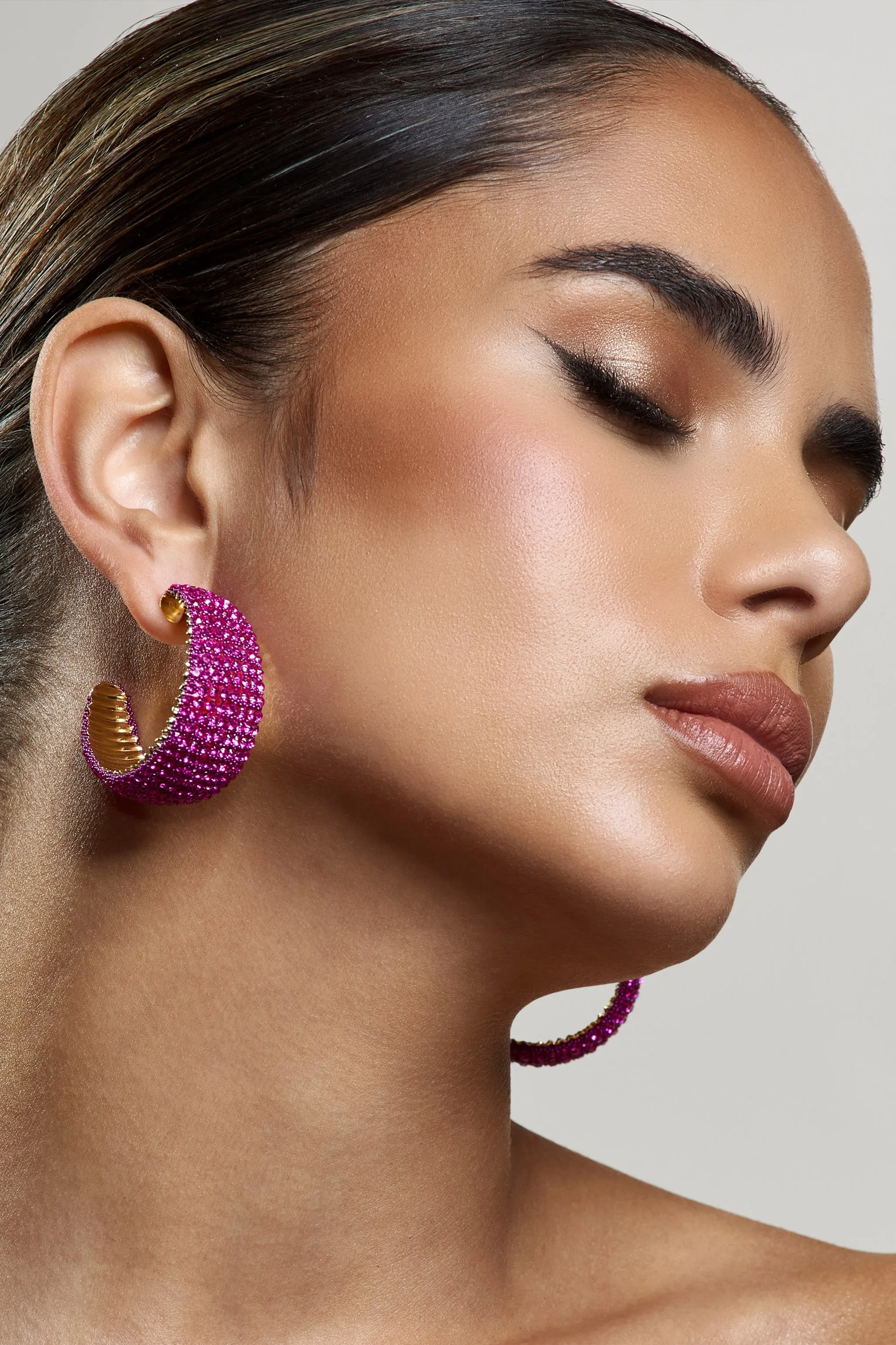 Ibiza | Gold & Pink Diamante Chunky Hoop Earrings