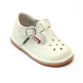 L'Amour Girls Classic 751 Ecru Leather Mary Janes