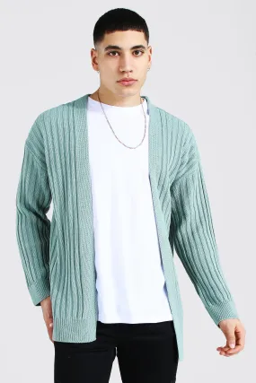 Longline Ribbed Knitted Cardigan