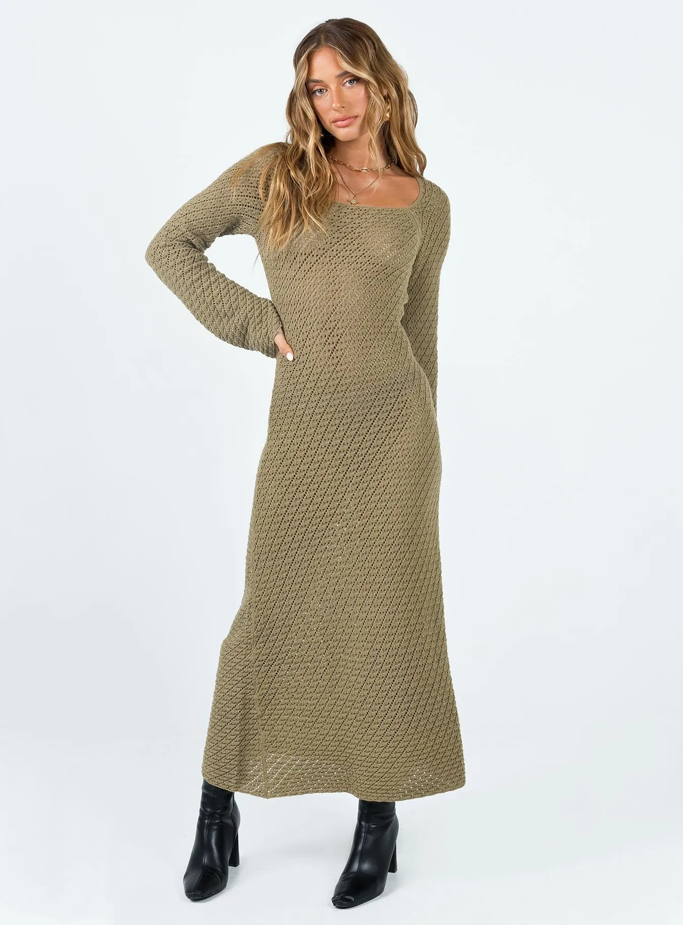 Lorena Long Sleeve Maxi Dress Khaki