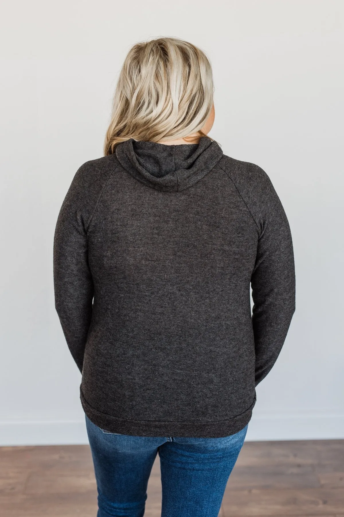 Lovely Wayfarer Aztec Cowl Neck Sweatshirt- Charcoal, Ivory, & Peach