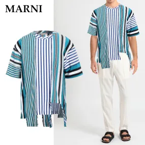 MARNI  |Crew Neck Stripes Cotton Short Sleeves Oversized Designers