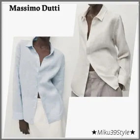 Massimo Dutti  |Stripes Casual Style Linen Long Sleeves Office Style