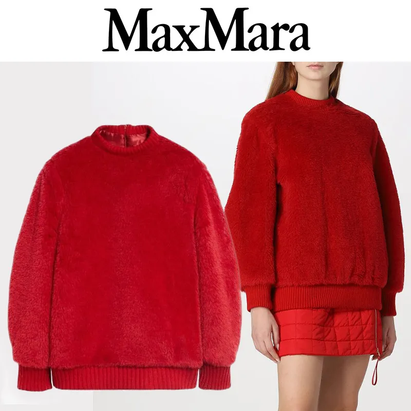 MaxMara  |Crew Neck Casual Style Wool Rib Blended Fabrics Street Style