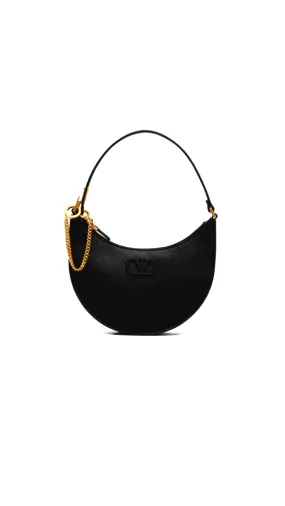 Mini Vlogo Signature Grainy Calfskin Hobo Bag - Black