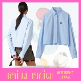 MiuMiu  |Casual Style Long Sleeves Plain Cotton Party Style