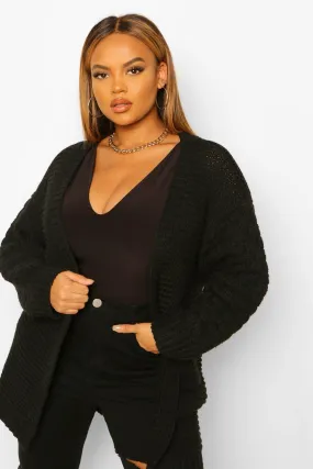 Plus Knitted Bobble Blouson Sleeve Cardigan