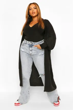 Plus Knitted Oversized Boyfriend Cardigan