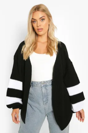 Plus Knitted Striped Cardigan