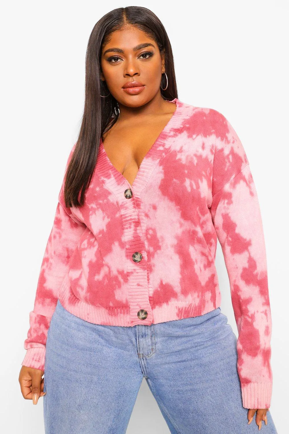 Plus Tie Dye Knitted Cardigan