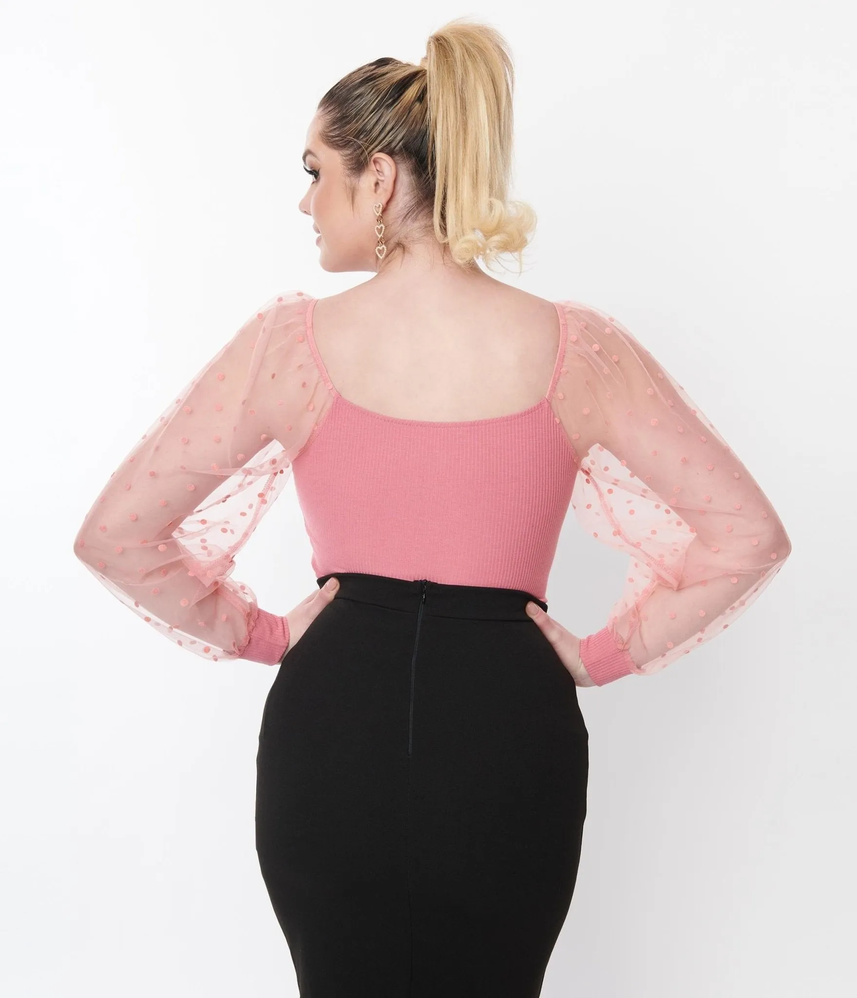 Rose Pink Dot Mesh Delilah Blouse