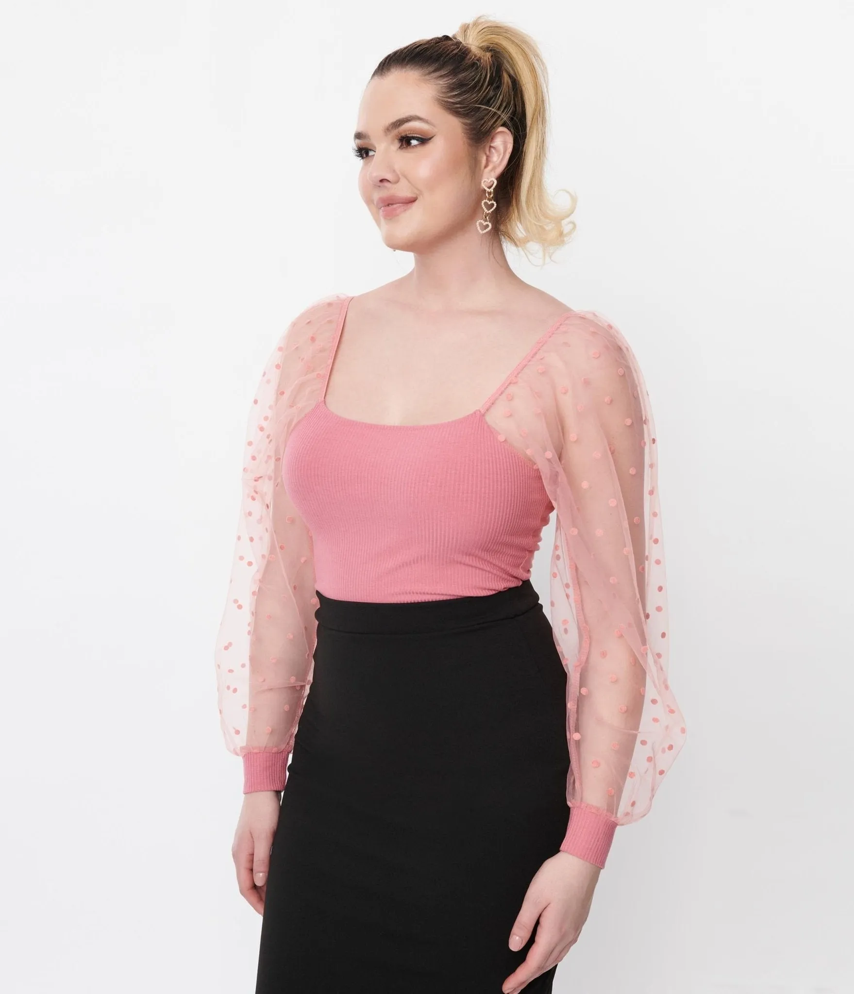 Rose Pink Dot Mesh Delilah Blouse