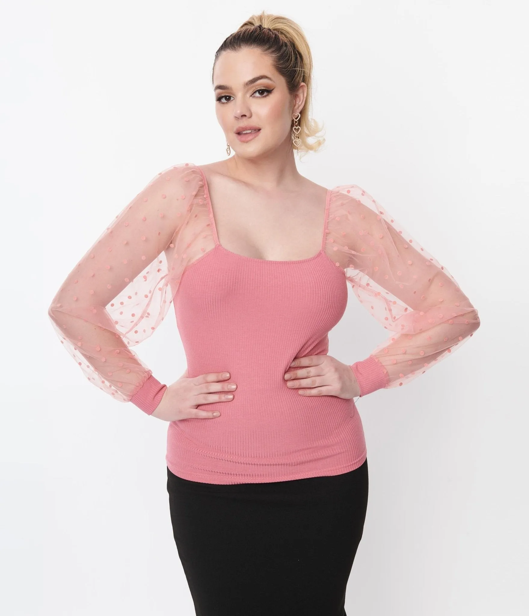 Rose Pink Dot Mesh Delilah Blouse