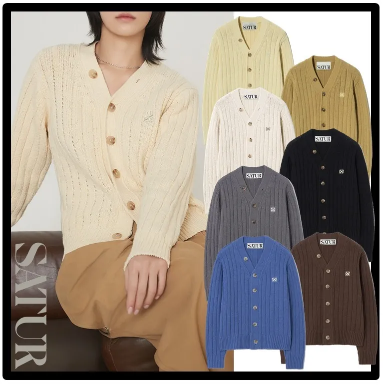 SATUR  |Casual Style Street Style Logo Cardigans