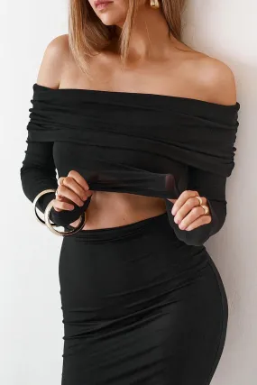 Sheer Long Sleeve Top - Black