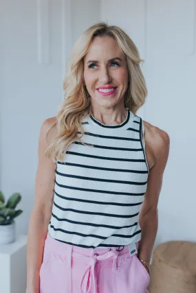 Striped Print Ribbed Sleeveless Top