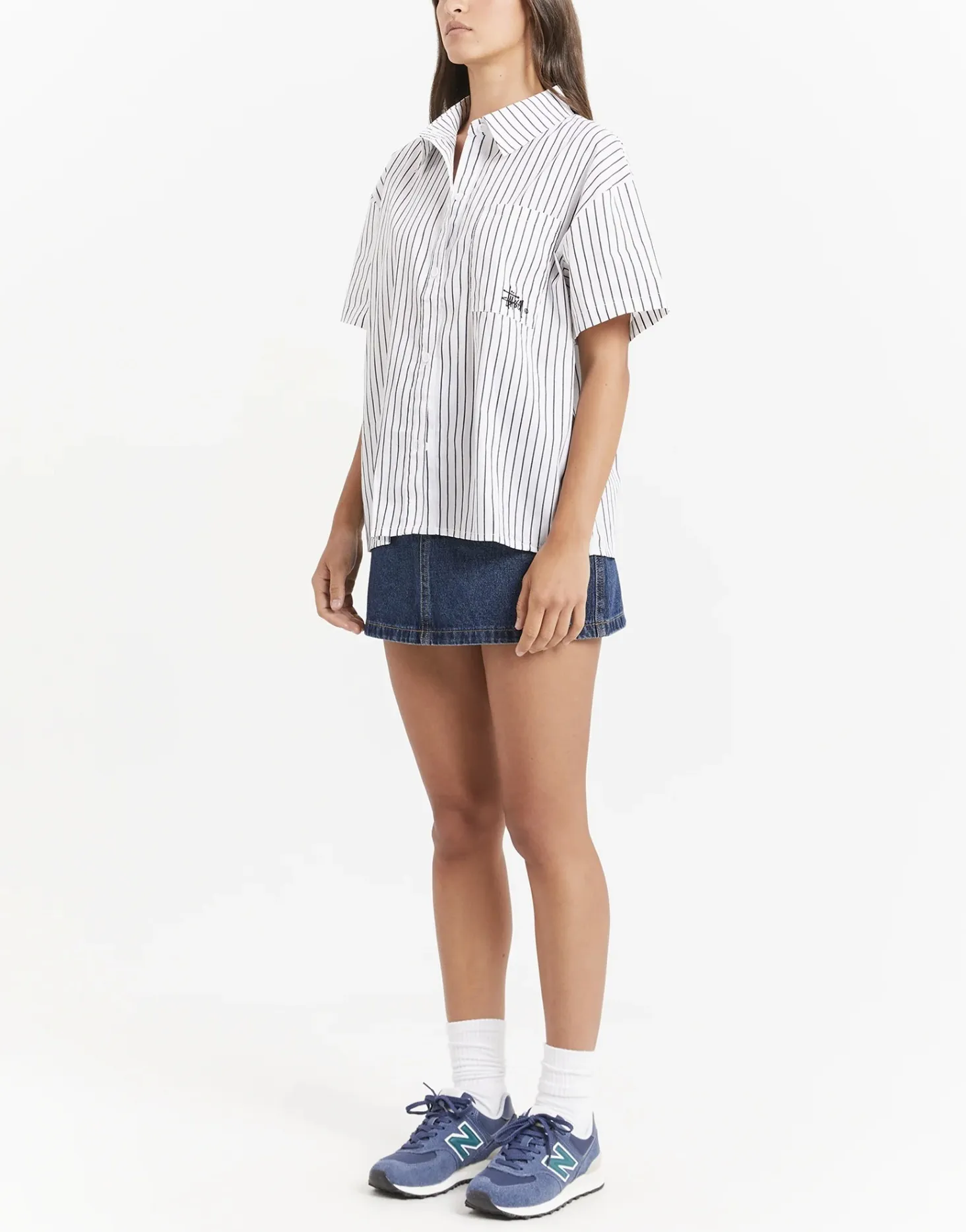 STUSSY  |Stripes Casual Style Street Style Cotton Short Sleeves