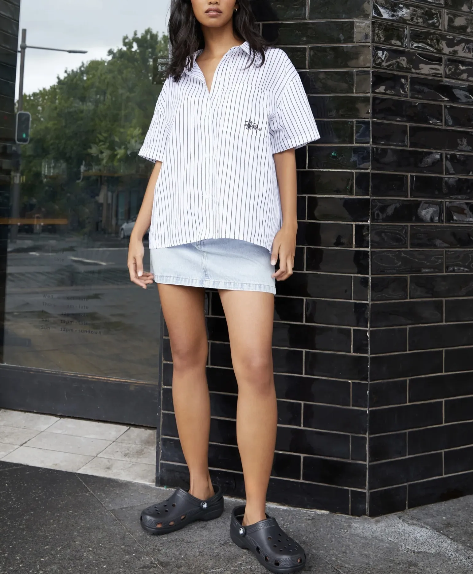 STUSSY  |Stripes Casual Style Street Style Cotton Short Sleeves