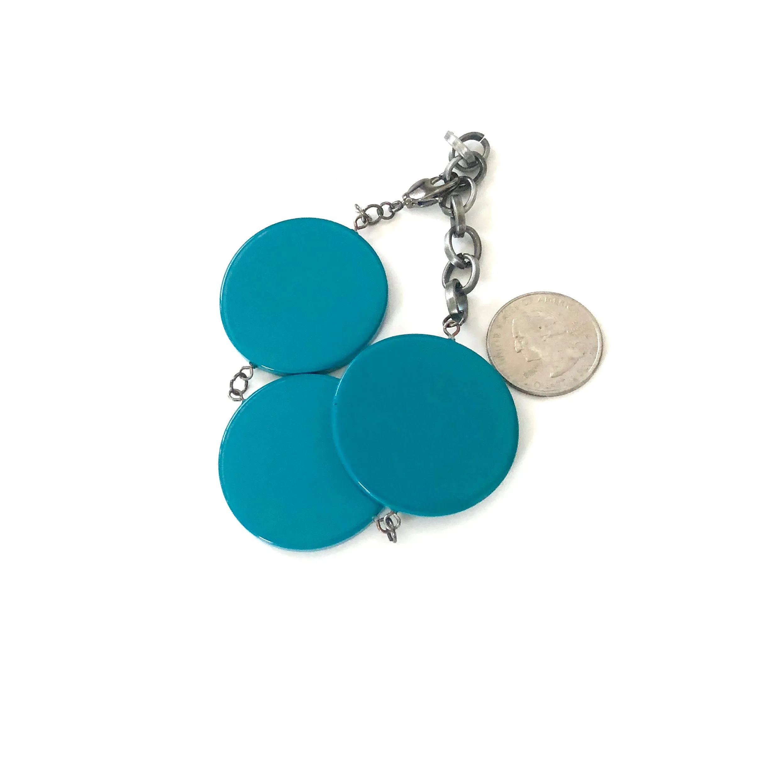 Teal Trio Geometric Disc Stations Bracelet