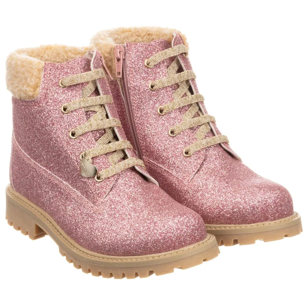 Teen Pink Glitter Ankle Boots