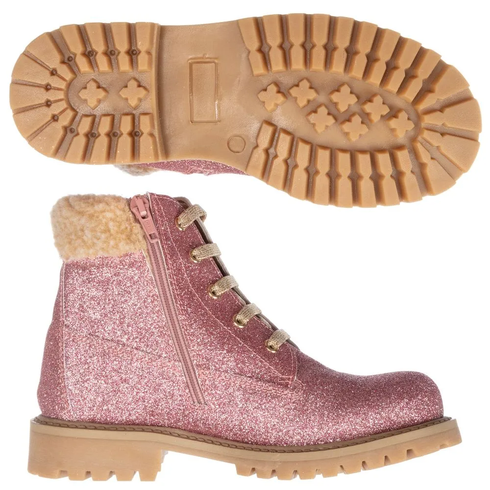 Teen Pink Glitter Ankle Boots