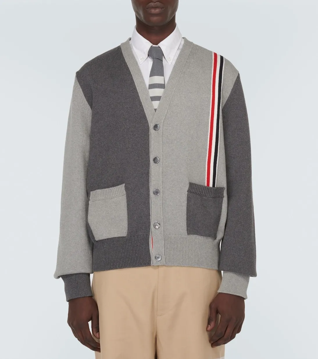 THOM BROWNE  |Stripes Plain Cotton Logo Designers Cardigans