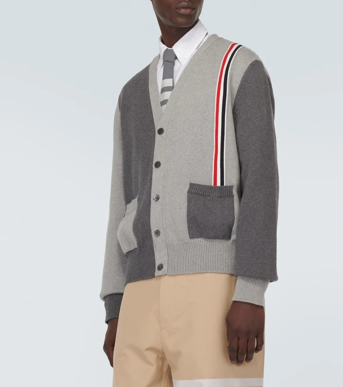 THOM BROWNE  |Stripes Plain Cotton Logo Designers Cardigans