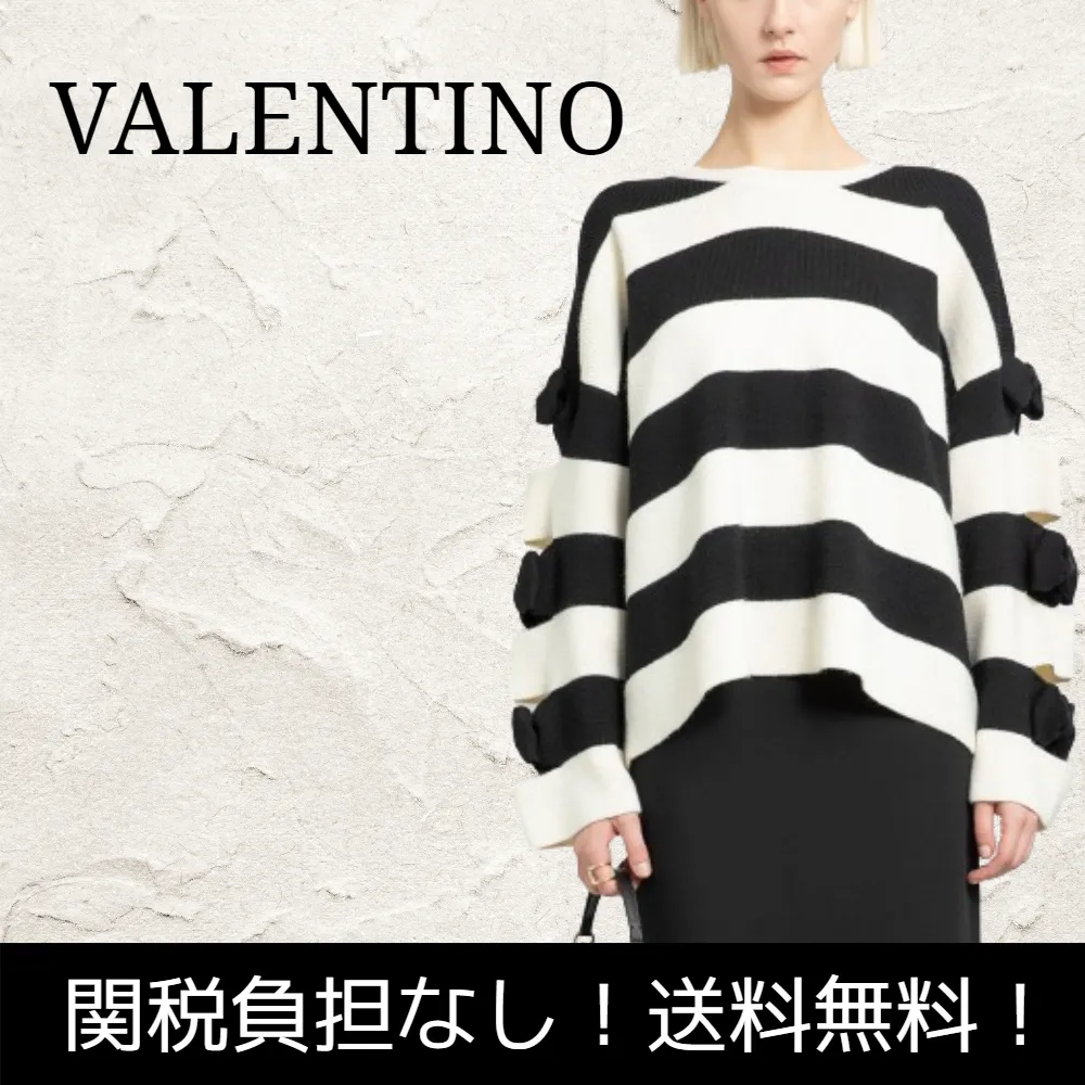 VALENTINO  |Crew Neck Stripes Wool Long Sleeves V-neck & Crew neck