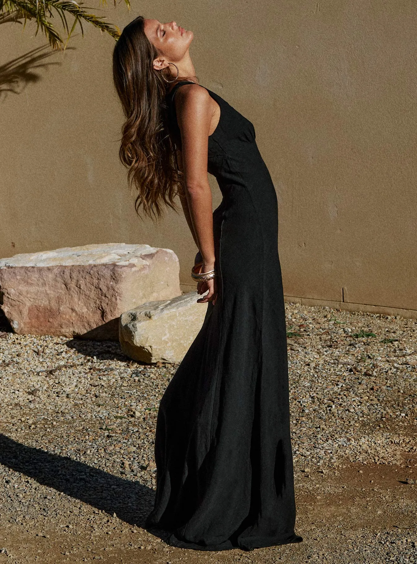 Verde Linen Blend Maxi Dress Black