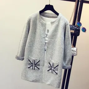 Women Sweater Long Sleeve UK Flag Printed Pocket Outwear Coats Knitted Cardigans For Women SM6